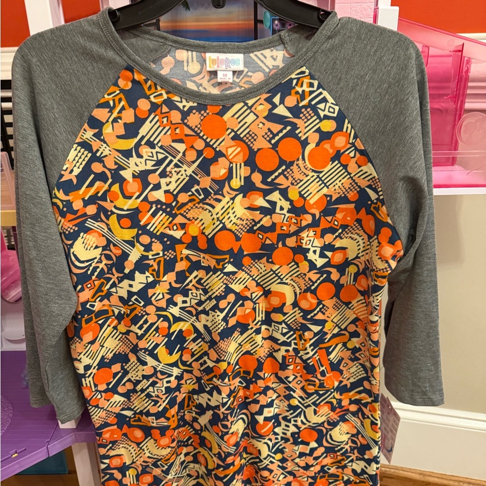 LuLaRoe Kids Long Sleeve Tee - Orange and Gray Abstract